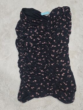 AFRM Black Strapless Dress with Pink Floral Print
